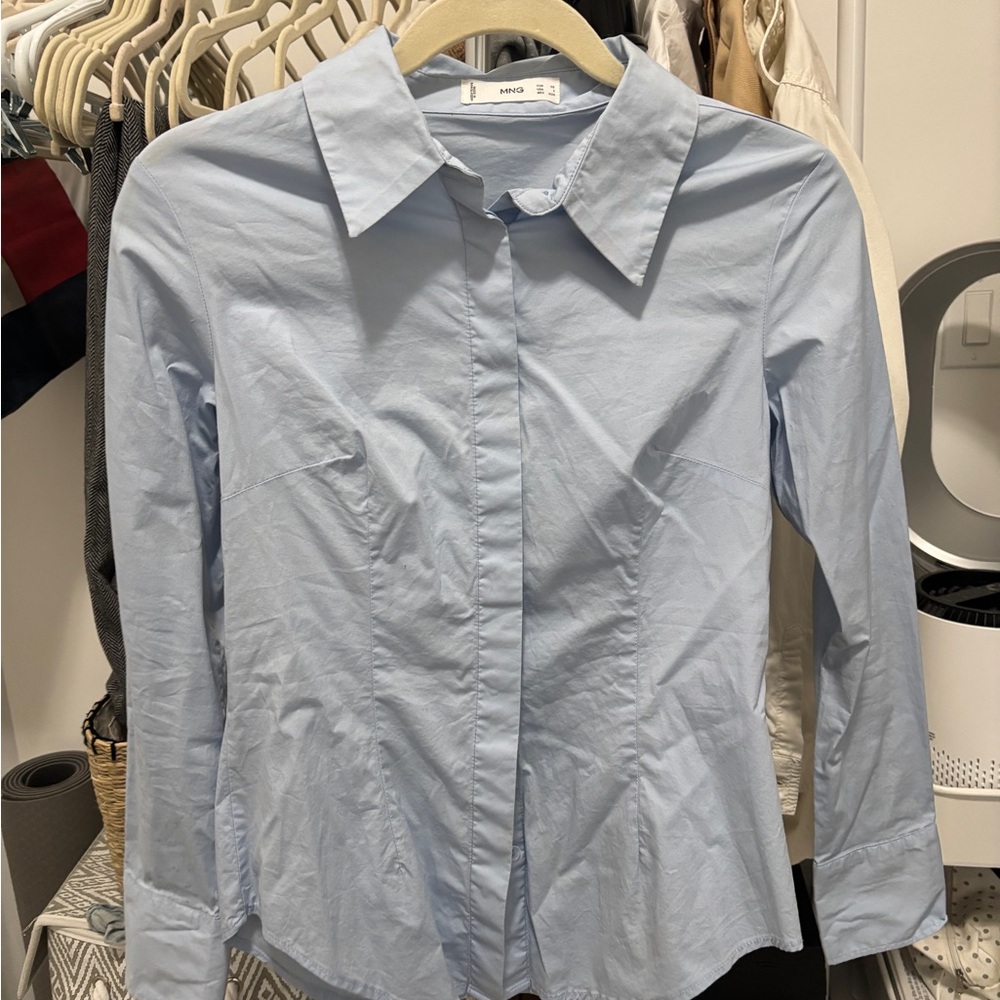 Mango Slim Fit Blue Collared Shirt